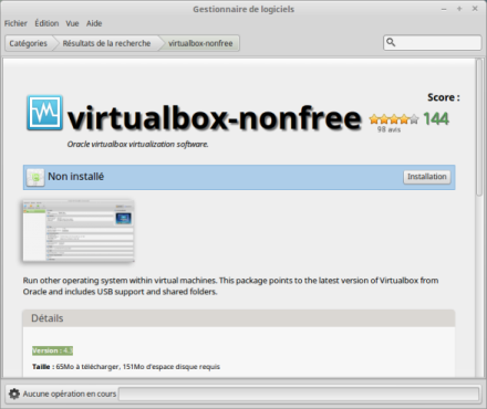 Version VirtualBox disponible